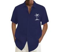 DGZTWLL Camicie da uomo a maniche corte Grafica estiva casual alla moda taglio ampio abbottonato camicie hawaiane da viaggio da uomo, Blu marino, 4XL