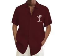 DGZTWLL Camicie da uomo a maniche corte Grafica estiva casual alla moda taglio ampio abbottonato camicie hawaiane da viaggio da uomo, bordeaux, S