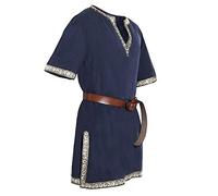 DGZTWLL Camicie da uomo a maniche corte medievale cavaliere rinascimentale mercenario scozzese costume guerriero LARP Halloween camicie divertenti, Blu, 3XL