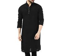 DGZTWLL Camicie da uomo button down manica lunga allentata musulmana Thobe Medio Oriente Araba Saudita Streetwear quotidiano camicie outdoor da uomo, Nero, 4XL