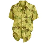 DGZTWLL Camicie da uomo con stampa grafica 3D a maniche corte estive casual alla moda vestibilità ampia da viaggio camicie hawaiane da uomo, Giallo, M