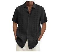 DGZTWLL Camicie da uomo estive da spiaggia casual a maniche corte vestibilità ampia traspirante con bottoni alla moda da viaggio camicie hawaiane per uomo, Nero, S