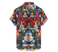 DGZTWLL Camicie di lino da uomo con bottoni verso il basso, leggere, a maniche corte, estive, casual, alla moda, con stampa, elasticizzate, vestibilità ampia, da spiaggia, cowboy, blu cielo, 5XL