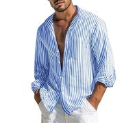 DGZTWLL Camicie estive uomo casual moda basic top classico abbottonatura estate morbido elasticizzato leggero vacanza lavoro camicie uomo, Blu, XXL