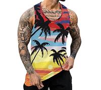 DGZTWLL Canotta Uomo Stampa 3D Grafica Slim Fit Leggero Muscolo Allenamento Morbido Traspirante Estate Spiaggia Hawaiiana Canotta Palestra, Giallo, XXL