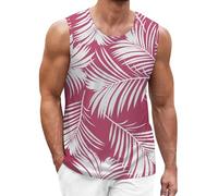 DGZTWLL Canottiera a doppia fodera estiva casual muscolare leggera elasticizzata stampata GD vestibilità regolare vacanze tropicali spiaggia hawaiana canotta a compressione da uomo, Rosa acceso, 6XL