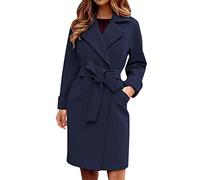 DGZTWLL Cappotto invernale caldo da donna 2023 elegante risvolto aperto con cintura anteriore trench di lana cappotto lungo cardigan cappotto, A1-blu navy., Medium