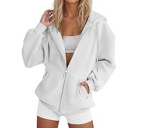 DGZTWLL Felpa con cappuccio da donna a maniche lunghe, con cerniera, per autunno e inverno, alla moda, casual, per il caldo, per feste e feste, in lino, bianco, Small
