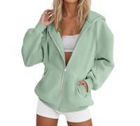 DGZTWLL Felpa con cappuccio da donna a maniche lunghe, con cerniera, per autunno e inverno, alla moda, casual, per il caldo, per feste e feste, in lino, verde menta, S