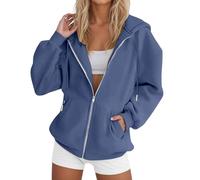 DGZTWLL Felpa con cappuccio da donna a maniche lunghe, con cerniera, per autunno e inverno, alla moda, casual, per il caldo, per feste e feste, in lino, Blu marino, XXXL
