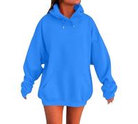 DGZTWLL Felpa con cappuccio da donna, a maniche lunghe, scollo rotondo, per autunno e inverno, alla moda, casual, per il caldo, oversize, da spiaggia, Streetwear per feste, camicie da donna, blu, XXL