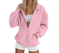 DGZTWLL Felpa con cappuccio da donna in lino a maniche lunghe, con cerniera, per autunno e inverno, stile casual, per il caldo e il tempo libero, da donna, Rosa, XXXL