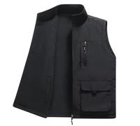 DGZTWLL Giacca da uomo autunno inverno casual zip up vestibilità regolare lavoro all'aperto con tasche gilet tinta unita morbido mantenere caldo lavoro golf pesca giacche per uomo, Nero , XXL