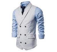 DGZTWLL Gilet da uomo con gessato slim fit vintage scollo a V abito formale doppio petto da smoking gilet da lavoro da uomo UK, bianco, M