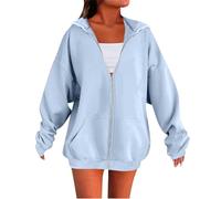 DGZTWLL Maglia da donna in lino a maniche lunghe, con cerniera, per autunno e inverno, alla moda, casual, per il caldo, per feste, stile casual, da donna, Azzurro, S