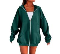 DGZTWLL Maglia da donna in lino a maniche lunghe, con cerniera, per autunno e inverno, alla moda, casual, per il caldo, per feste, stile casual, da donna, Nero verde, XXL