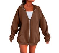DGZTWLL Maglia da donna in lino a maniche lunghe, con cerniera, per autunno e inverno, alla moda, casual, per il caldo, per feste, stile casual, da donna, marrone, L