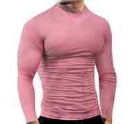 DGZTWLL Maglia intima da uomo a maniche lunghe a compressione, ad asciugatura rapida, tessuto traspirante per palestra e corsa, rosa, L