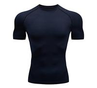 DGZTWLL Maglietta a compressione a maniche corte da uomo, strato base con maniche raglan, tessuto ad asciugatura rapida, per palestra e corsa, Blu, L