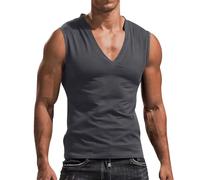 DGZTWLL Moda Uomo Primavera ed Estate Casual Senza Maniche Scollo A V Stampato Pullover Bottoming Camicia Uomo Tee Top, Grigio Scuro, S