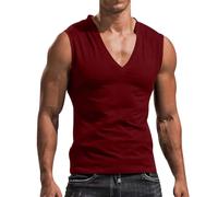 DGZTWLL Moda Uomo Primavera ed Estate Casual Senza Maniche Scollo A V Stampato Pullover Bottoming Camicia Uomo Tee Top, Rosso, L