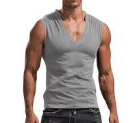 DGZTWLL Moda Uomo Primavera ed Estate Casual Senza Maniche Scollo A V Stampato Pullover Bottoming Camicia Uomo Tee Top, grigio, L