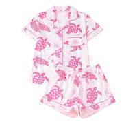 DGZTWLL Pigiama in seta per ragazze Set camicia a maniche corte e pantaloncini con bottoni, vestibilità ampia, grafica per Halloween, set pigiama per ragazze in raso, Rosa-5., 2-3 Years