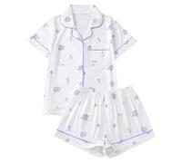 DGZTWLL Pigiama in seta per ragazze Set camicia a maniche corte e pantaloncini con bottoni, vestibilità ampia, grafica per Halloween, set pigiama per ragazze in raso, Blu cielo 5., 2-3 Years