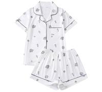 DGZTWLL Pigiama in seta per ragazze Set camicia a maniche corte e pantaloncini con bottoni, vestibilità ampia, grafica per Halloween, set pigiama per ragazze in raso, Grigio-5., 2-3 Years