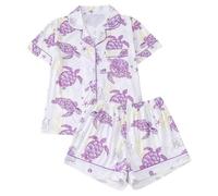 DGZTWLL Pigiama in seta per ragazze Set camicia a maniche corte e pantaloncini con bottoni, vestibilità ampia, grafica per Halloween, set pigiama per ragazze in raso, Viola-5, 2-3 Years