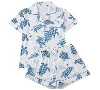 DGZTWLL Pigiama in seta per ragazze Set camicia a maniche corte e pantaloncini con bottoni, vestibilità ampia, grafica per Halloween, set pigiama per ragazze in raso, Blu-5., 2-3 Years