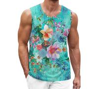 DGZTWLL Plus Size Canotte Uomo Stretch Leggero Ad Asciugatura Rapida Vestibilità Larga Modello Grafico Senza Maniche Tshirt Estate Casual Vacanze Spiaggia Hawaiian Mens Tank Top Vest, Verde, L