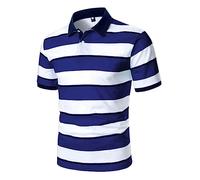 DGZTWLL Polo da uomo a maniche corte a righe, casual, con colletto, per uso quotidiano e casual, Blu scuro, XXL