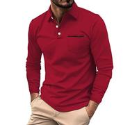 DGZTWLL Polo da uomo a maniche lunghe, con cerniera a un quarto, casual, con maniche raglan e tasca sul petto, morbido tessuto traspirante per abbigliamento casual intelligente, Rosso, S