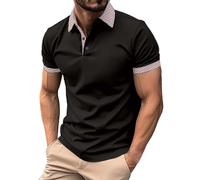 DGZTWLL Polo da uomo con colletto classico a maniche corte abbottonate per l'estate, la spiaggia, il lavoro regolare, il golf, Nero , S