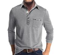 DGZTWLL Polo estiva da uomo, a maniche corte, casual, vintage, alla moda, taglio dritto, con tasca, streetwear, lavoro, grigio, XXL
