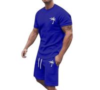 DGZTWLL Set corto da uomo da uomo per vacanze in spiaggia 2 pezzi pantaloncini set estivo casual moda vacanza spiaggia hawaiana vestibilità regolare abiti leggeri, Blu scuro, L