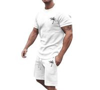 DGZTWLL Set da 2 pezzi da uomo per vacanze da spiaggia abiti da spiaggia set da 2 pantaloncini estivi casual moda vacanza spiaggia hawaiana vestibilità regolare abiti leggeri, bianco, L