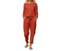DGZTWLL Set pigiama estivo da donna in 2 pezzi, vestibilità larga, maglietta casual, pantaloni con coulisse, pantaloni da jogging in cotone e lino, top e pantaloni, abbigliamento da viaggio, Rosso
