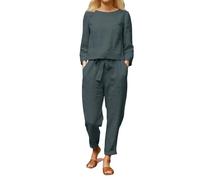 DGZTWLL Set pigiama estivo da donna in 2 pezzi, vestibilità larga, maglietta casual, pantaloni con coulisse, pantaloni da jogging in cotone e lino, top e pantaloni, abbigliamento da viaggio, Marina