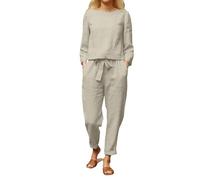 DGZTWLL Set pigiama estivo da donna in 2 pezzi, vestibilità larga, maglietta casual, pantaloni con coulisse, pantaloni da jogging in cotone e lino, top e pantaloni, abbigliamento da viaggio, cachi, L