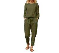 DGZTWLL Set pigiama estivo da donna in 2 pezzi, vestibilità larga, maglietta casual, pantaloni con coulisse, pantaloni da jogging in cotone e lino, top e pantaloni, abbigliamento da viaggio, Verde