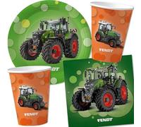 DH-Konzept FENDT TRAKTOR - Set da 40 pezzi con piatto di carta + tovaglioli + bicchieri di carta per feste di compleanno e feste a tema, piatti per feste di compleanno, fattoria Trecker Farm