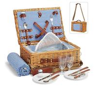 DHAEE Set di cestini da picnic in vimini per 2 persone con scomparto refrigerante e coperta da picnic impermeabile, tracolla rimovibile, set di posate, per campeggio, viaggi, spiaggia, escursioni,