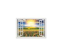 DHAEY Quadri Moderni Con Finestra. Quadro Con Finestra Campo di girasole all'alba Dipinto di Decorazione Moderna per Soggiorno Camera da Letto 30x50cm Senza cornice