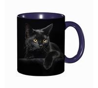 DHAEY Tazza Mug cose divertenti,Gatto nero con occhi gialli su sfondo nero,tazza caffè, tazza grande, tazza divertente - decora la tua tazza