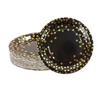 DHAIQC 50 Pezzi Nero Oro Piatti Di Carta per Feste, Stoviglie per Feste Di Compleanno Piatti Carta Colorati Usa e Getta Piatti Monouso Per Varie Feste di Compleanno e Matrimonio (Oro&Nero)