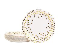 DHAIQC 50 Pezzi Oro Arcobaleno Piatti Di Carta per Feste 23 cm, Stoviglie per Feste Di Compleanno Piatti Carta Colorati Usa e Getta Piatti Monouso Per Varie Feste di Compleanno e Matrimonio (Bianco)