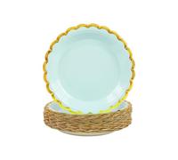 DHAIQC 50 Pezzi Piatti Carta Compleanno 18cm, Oro Blu Stoviglie per Feste Di Compleanno Piatti Usa e Getta Piatti pizza Piatti Compostabili per Feste di Compleanno e Matrimonio (Oro Blu, 18cm)