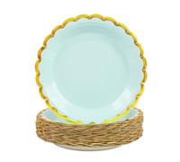 DHAIQC 50 Pezzi Piatti Carta Compleanno 23cm, Oro Blu Stoviglie per Feste Usa e Getta Compostabili per Compleanno e Matrimonio (Oro Blu)